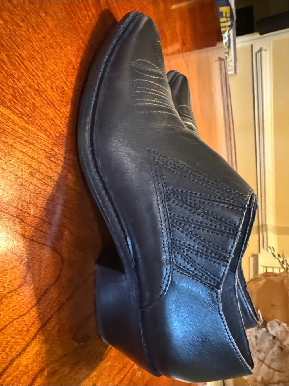 Gianni Bini Black Leather Western-Style Ankle Booties